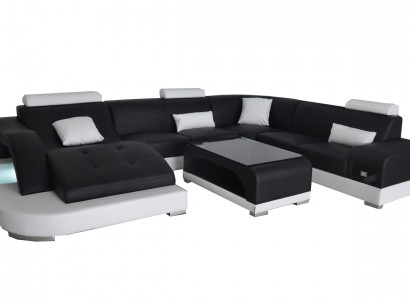 Leder Sofa mit USB Moderne Sitz Couch Polster Design Eck Wohnlandschaft Tisch