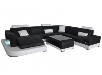Leder Sofa Moderne Sitz Couch Polster Design Eck Wohnlandschaft + Tisch Couchen