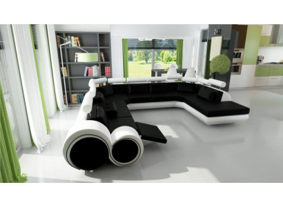 Ledersofa Sofa mit USB Couch Eck Sitz Polster Garnitur Wohnlandschaft U Form XXL