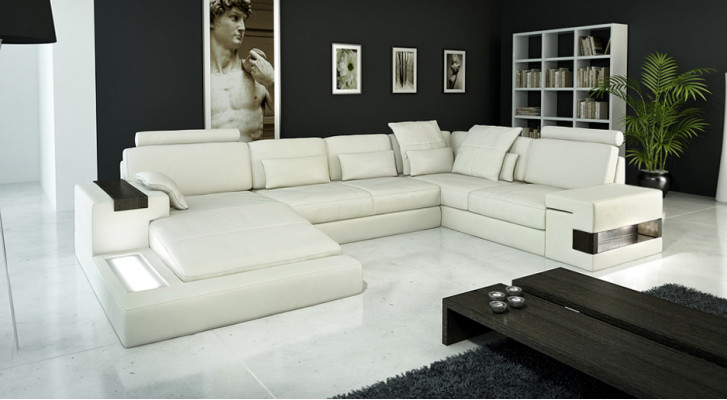 Ledersofa LED + USB Ecksofa Sofa Couch Polster Bellini Big Wohnlandschaft Sofas
