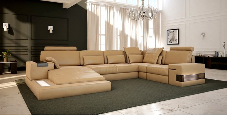 Design Ledersofa Sofa Couch Polster Wohnlandschaft XXL Big Ecksofa Ecke mit USB