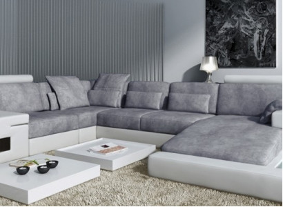Textil Sofa USB Polster Eckcouch Garnitur Wohnlandschaft Ledersofa Design Couch