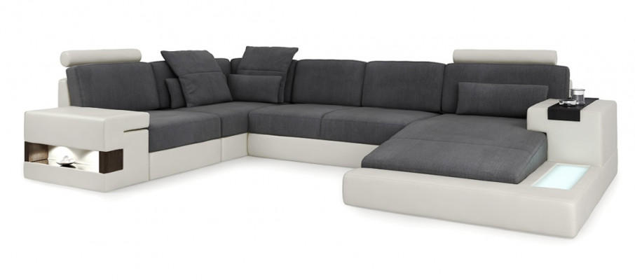 Leder U Form Wohnlandschaft Polster Eckcouch Couch mit USB Leder Sofa Ecksofa