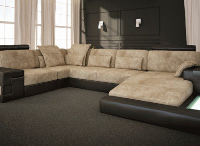 Ecksofa Sofa Wohnlandschaft U Form Polster Couch Ledersofa Stoff Leder USB + LED