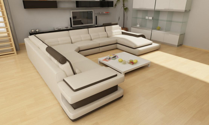 Wohnlandschaft Couch Polster Eck Garnitur Designer Ledersofa + USB Sofa WetzlarD