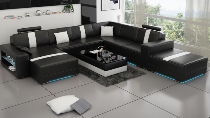 Ledersofa U-Form Couch Wohnlandschaft Ecksofa Garnitur Design Modern Sofa K5010