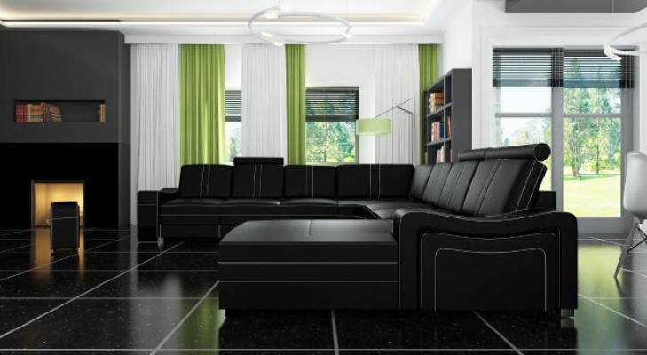 XXL Ledersofa mit USB Ledercouch Wohnlandschaft Ecksofa Neu Garnitur Sofa FRANCO