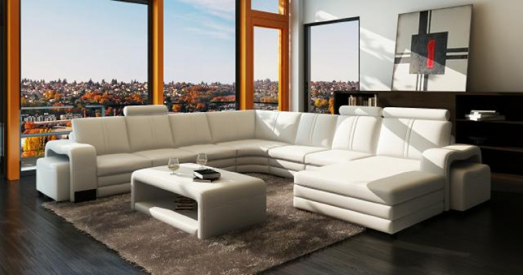 XXL Ledersofa mit USB Ledercouch Wohnlandschaft Ecksofa Neu Garnitur Sofa Leder