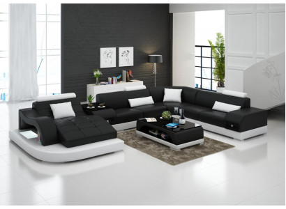 Ledersofa Couch Wohnlandschaft Ecksofa Eck Garnitur Design Modern Sofa +USB Rot