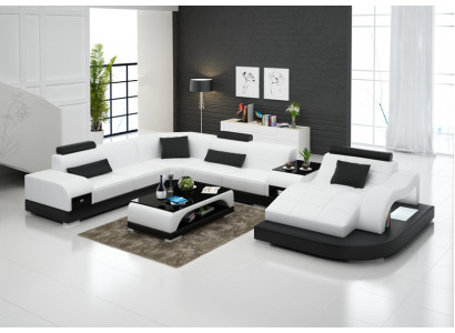 Ledersofa Modern Couch Wohnlandschaft Ecksofa Eck Dekor Design Garnitur