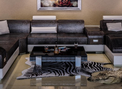 Krokodil Stil Leder Stilvolle Designer Luxus Wohnlandschaft Couchen Ecksofa Neu