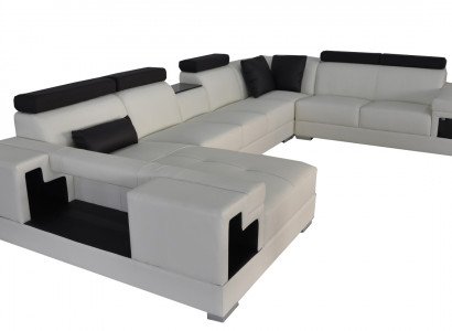 Ledersofa mit USB Eck Sofa Wohnlandschaft Sofas Couchen Garnitur Design Modern