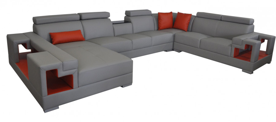 Ledersofa mit USB Eck Sofa Wohnlandschaft Sofas Couchen Garnitur Design Modern