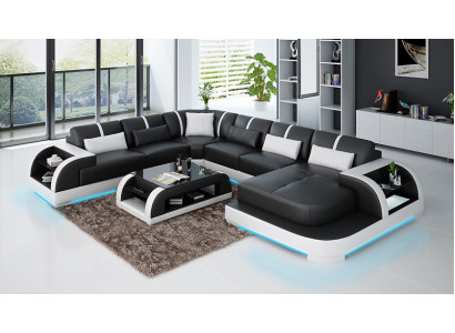 Modern Ledersofa Couch Wohnlandschaft Design Ecksofa Eck Garnitur Sofa Licht USB
