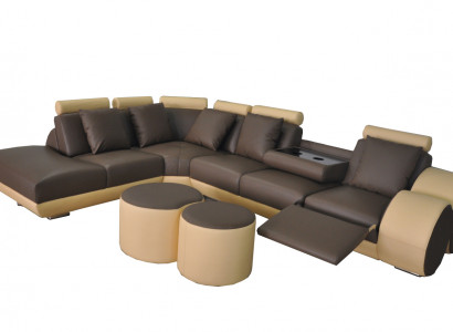 Big Eck Sofa mit USB Leder Garnitur Ecke Landschaft Polster Wohn L Form Hocker