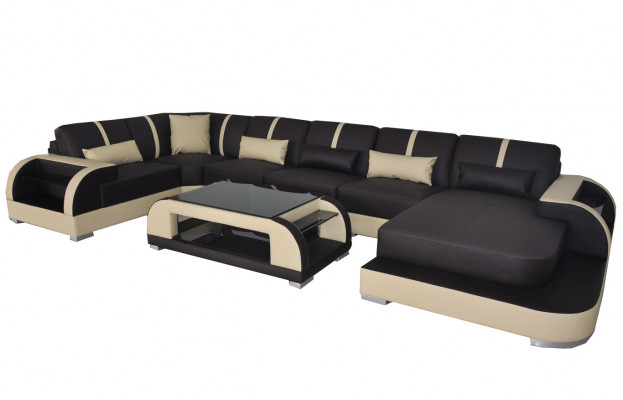Leder Couch mit USB,Polster Sitz Garnitur Moderne Design Wohnlandschaft Sofas