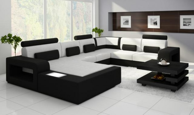 Wohnlandschaft Sofa mit USB Sofagarnitur Stoff Textil Leder Sofa mit Beleuchtung