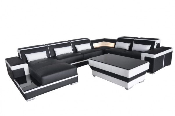 XXL Leder Sofa Polster Wohn Couch Sitz Garnitur Ecke Eck Sofas Couchen + Tisch