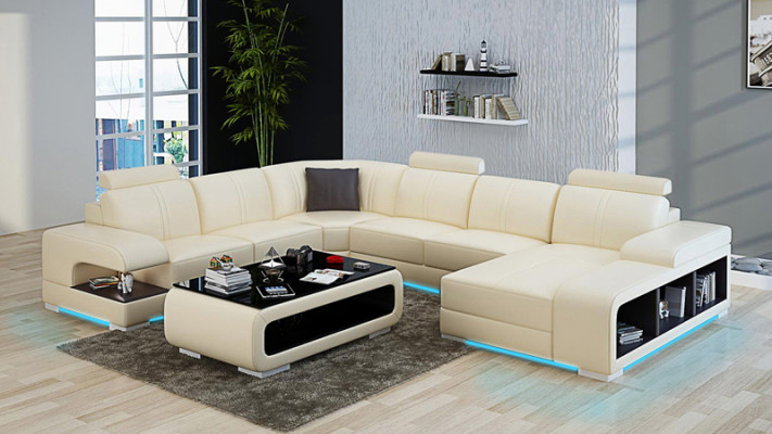 Ledersofa Modern Couch Wohnlandschaft Eck Ecksofa Dekor Design Garnitur