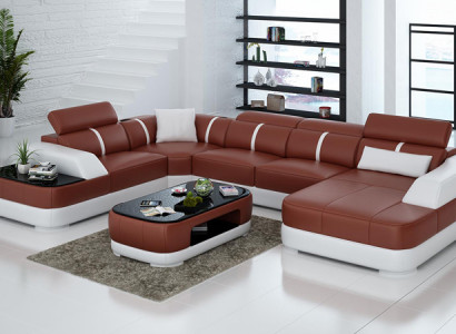 Ledersofa Polster Sitz Eck Sofa Garnitur Wohnlandschaft Wohnzimmer Couch G8026