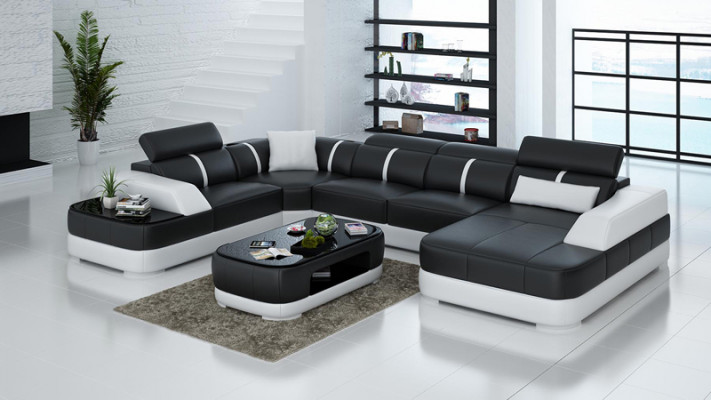 Ledersofa Polster Sitz Eck Sofa Garnitur Wohnlandschaft Wohnzimmer Couch G8026