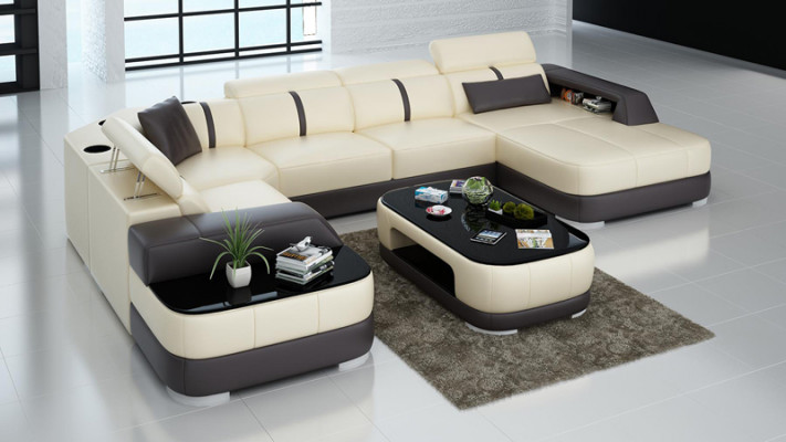 Ledersofa Polster Sitz Eck Sofa Garnitur Wohnlandschaft Wohnzimmer Couch G8026