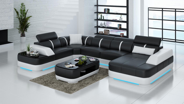 Ledersofa Polster Sitz Eck Sofa Garnitur Wohnlandschaft Wohnzimmer Couch G8026