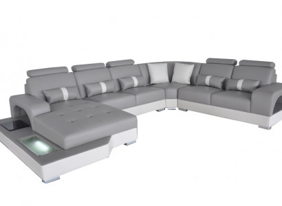 Leder Eck Sofa Wohnlandschaft Garnitur Design Modern Couch Sofas mit USB LED Neu