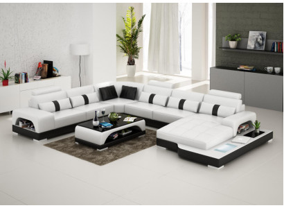Ledersofa Couch Wohnlandschaft Ecksofa Eck Garnitur Design Modern Sofa mit USB