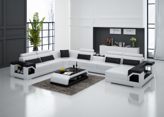 Ledersofa Couch Wohnlandschaft Ecksofa Eck Garnitur Design Modern Sofa mit USB