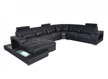 Design Leder Polster Sitz Ecke Zimmer Sofa Eck Sofas mit USB Designer Wohn LED