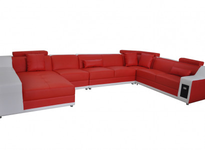 Wohn Leder Landschaft Sofa mit USB, Polster Garnitur Sofas Sitz Garnituren Neu