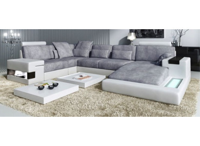Moderne Textil Sofa U-Form Möbel mit Bett Funktionen Stauraum Grau NEU