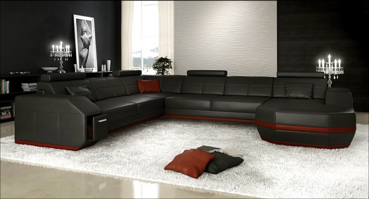 Design Sofa mit USB Couch Polster Ecksofa Wohnlandschaft Ledersofa Eckgarnitur
