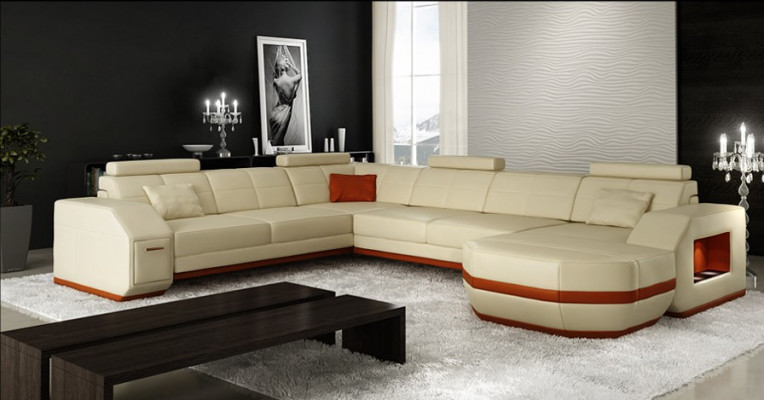 Design Sofa mit USB Couch Polster Ecksofa Wohnlandschaft Ledersofa Eckgarnitur