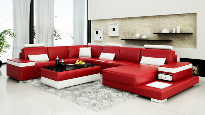 Ledersofa Couch Wohnlandschaft Ecksofa Garnitur Design Modern Neu Sofa Licht USB