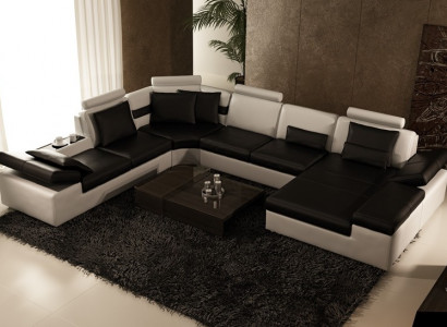 Moderne Sitzecke Ecksofa Sofa Polster Couch Wohnlandschaft Leder Sofa