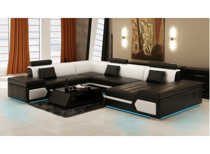 Ledersofa Sofa Couch Wohnlandschaft Ecksofa Garnitur Design Modern Schwarz +USB