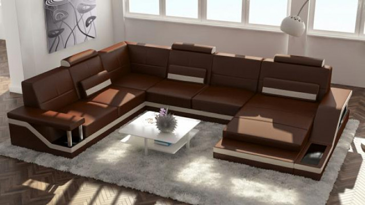 Ledersofa + USB Wohnlandschaft Ecksofa Eck Garnitur Design Couch Sofa Hamburg
