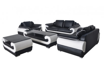 Sofagarnitur + Tisch USB 3+2+1 Sitzer Sofa Couch Garnituren Leder Sofas Polster