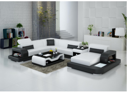 Ledersofa Couch Wohnlandschaft Ecksofa Eck Garnitur Design Modern Sofa G8006