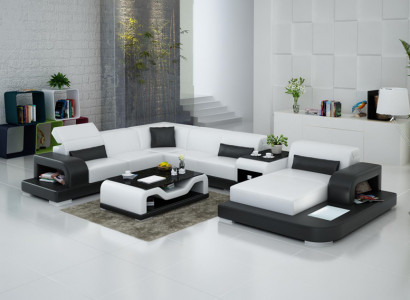 Ledersofa Couch Wohnlandschaft Ecksofa Eck Garnitur Design Modern Sofa G8006