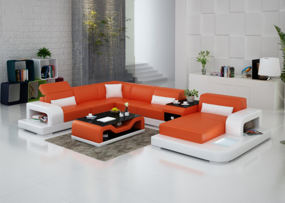 Ledersofa Couch Wohnlandschaft Ecksofa Eck Garnitur Design Modern Sofa G8006