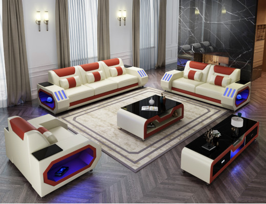 Sofagarnitur Leder Polster Couch Set Sofa 3+2+1 Sitzer Garnitur G8046D Couchen