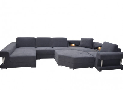 Eck Sofa Couch Polster Ecke Wohn Zimmer Landschaft Designer Sofa Textil + USB