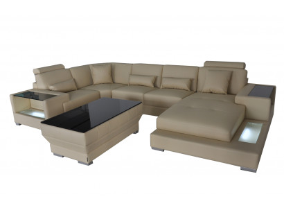 Ledersofa Sofa mit USB,Polster Ecke Ecksofa Wohnlandschaft Designersofa Rodos