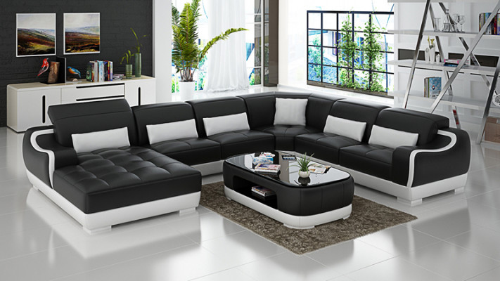 Ledersofa Polster Sitz Eck Sofa Garnitur Wohnlandschaft Wohnzimmer Couch G8025