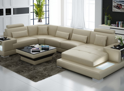 Ledersofa Couch Wohnlandschaft Ecksofa Eck Garnitur Design Modern Sofa G8023