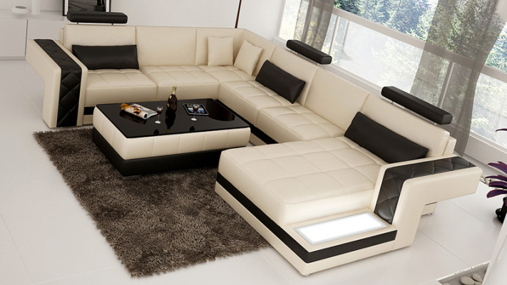 Wohnlandschaft Polster Ecke Eck Sofa mit USB Garnitur Landschaft Leder Neu 2723B