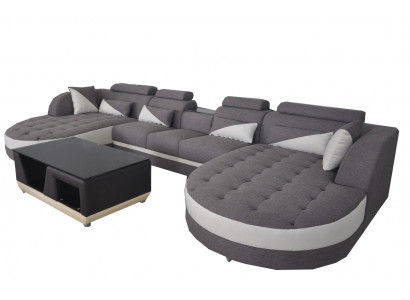 Eckcouch Ecksofa Design Polster Eckgarnitur Sofa Wohnlandschaft Couch Tisch USB